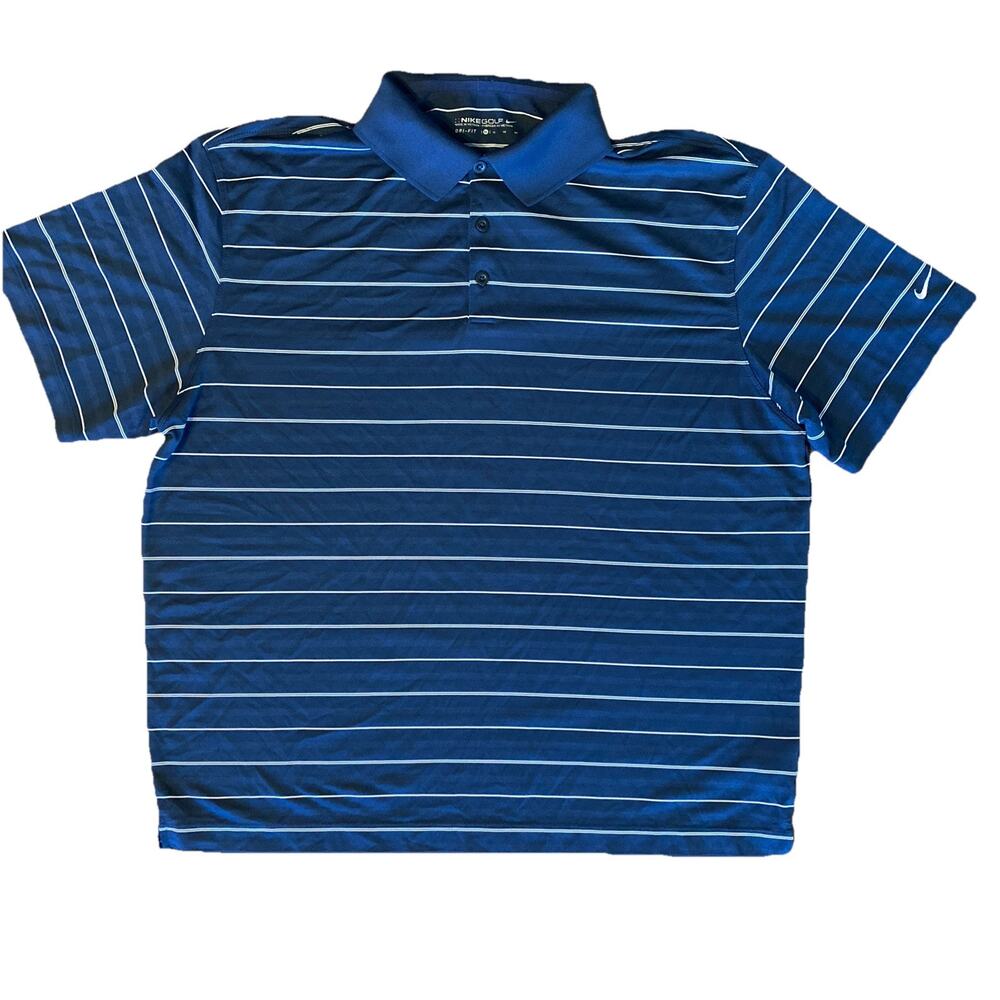 Nike Golf Men’s size XL Golf Polo Blue Striped Dri -Fit